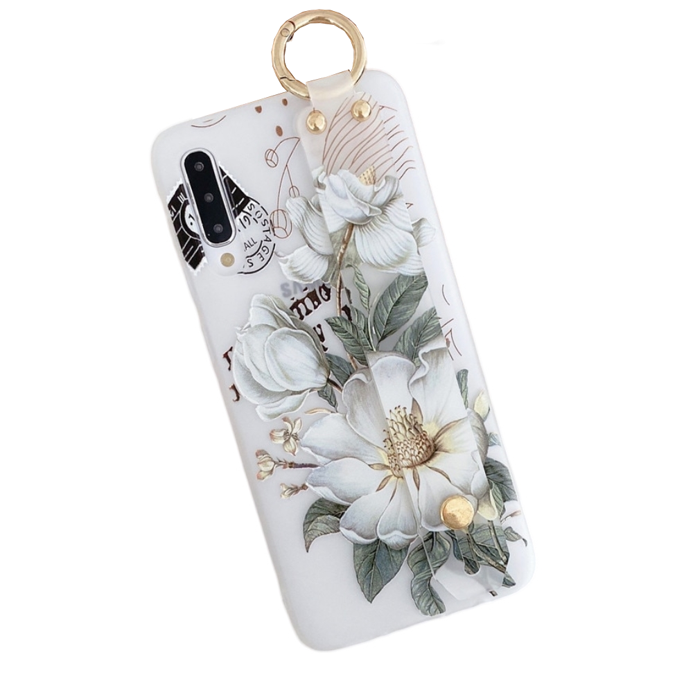Anymob Samsung White Magnolia Flowers Case Wrist Strap Cover-Mobile Phone Cases-PEROZ Accessories