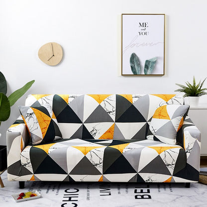 Anyhouz 3 Seater Sofa Cover Yellow White Geometric Style and Protection For Living Room Sofa Chair Elastic Stretchable Slipcover-Slipcovers-PEROZ Accessories