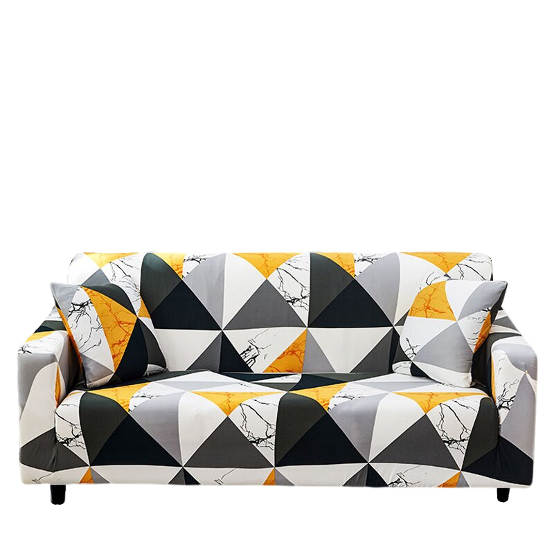 Anyhouz 4 Seater Sofa Cover Yellow White Geometric Style and Protection For Living Room Sofa Chair Elastic Stretchable Slipcover-Slipcovers-PEROZ Accessories