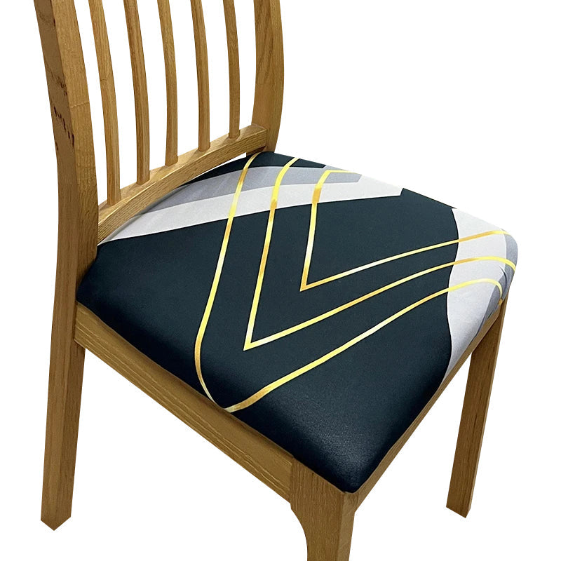 Anyhouz Chair Cover Black and White Gold Triangular Design Stretch Seat Cover for Home Dinning Kitchen Washable Removable-Chair Cover-PEROZ Accessories