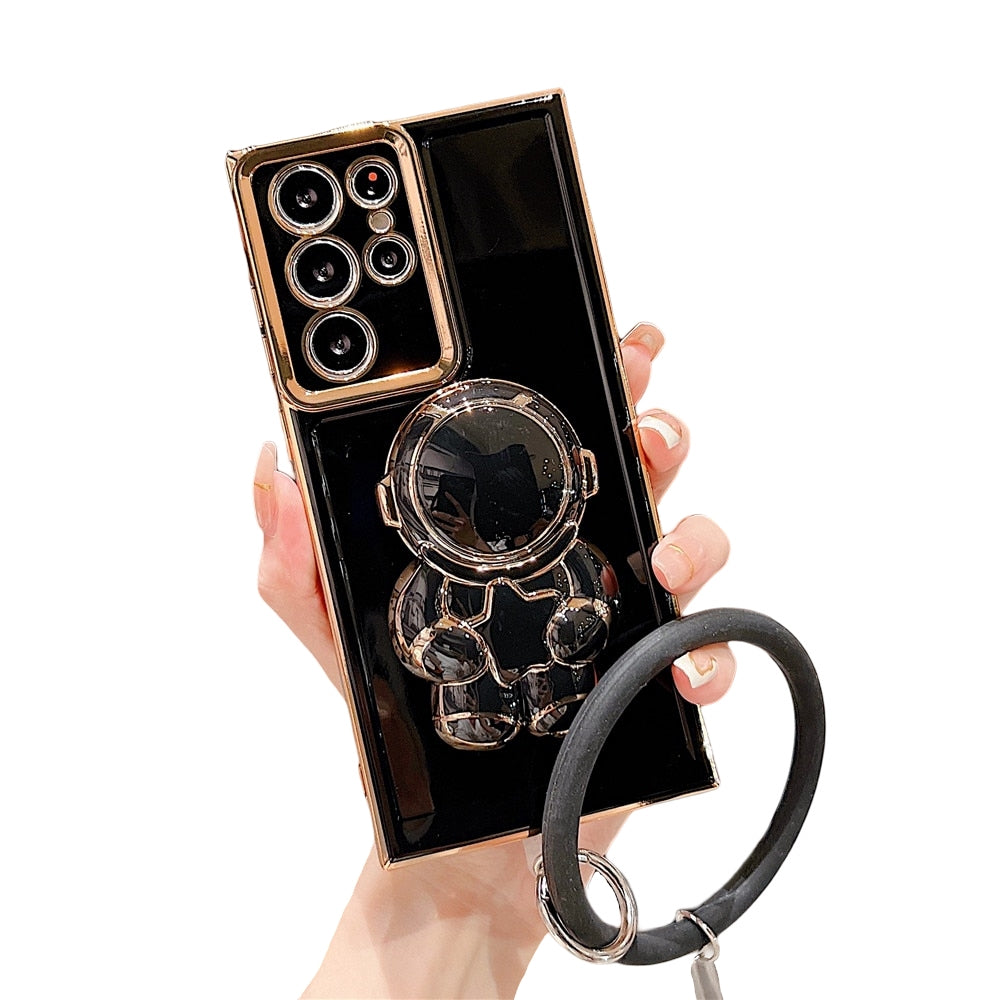 Anymob Samsung Case Gold Black Plating Astronaut Bracelet Bracket Ultra Electroplate Soft Silicone Phone Back Cover-Mobile Phone Cases-PEROZ Accessories