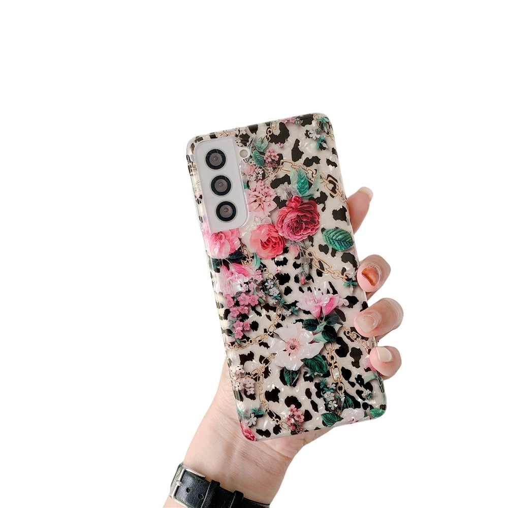 Anymob Samsung Rose And Magnolia Pattern Silicone Dream Shell Pattern Case Shockproof Back Cover-Mobile Phone Cases-PEROZ Accessories