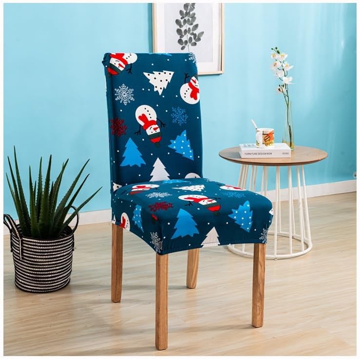 Anyhouz Chair Cover Dark Blue Snowman Christmas Holiday Design with Anti-Dirt and Elastic Material for Dining Room Kitchen Wedding Hotel Banquet Restaurant-Chair Cover-PEROZ Accessories