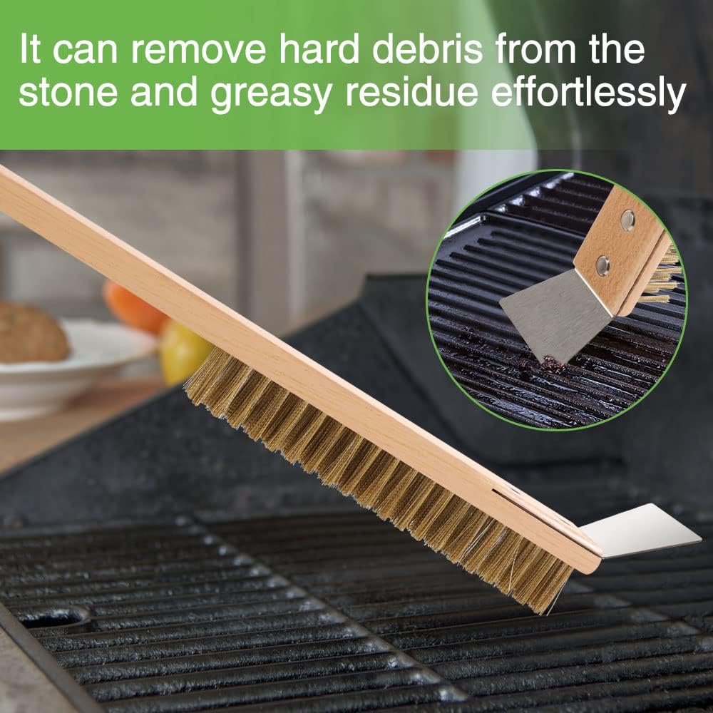 AnyGleam Wooden 40cm Pizza Oven Copper Brush with Metal Scraper Tool Cleaning Accessories-Pizza Makers &amp; Ovens-PEROZ Accessories
