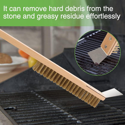 AnyGleam Wooden 40cm Pizza Oven Copper Brush with Metal Scraper Tool Cleaning Accessories-Pizza Makers &amp; Ovens-PEROZ Accessories