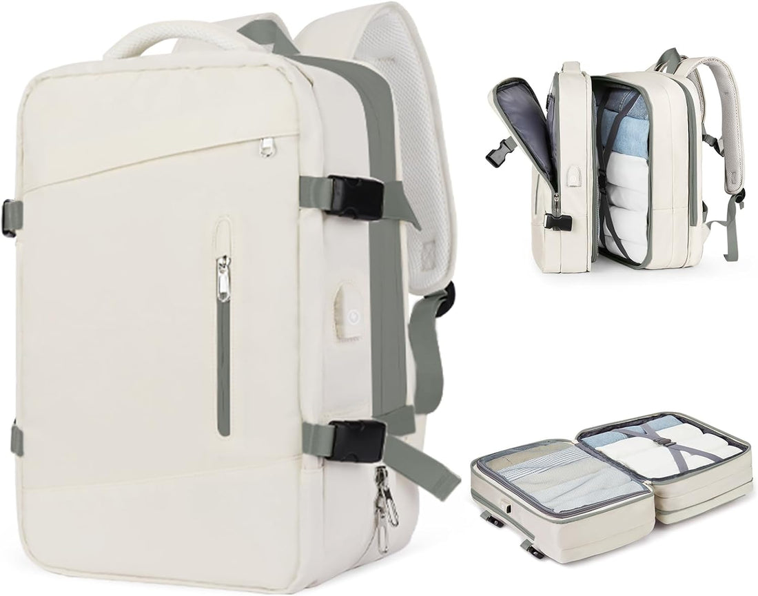 Anypack Backpack White Expandable Airplane Travel Bag For Women and Men Laptop Multifunctional Luggage Large Capacity-Backpacks-PEROZ Accessories