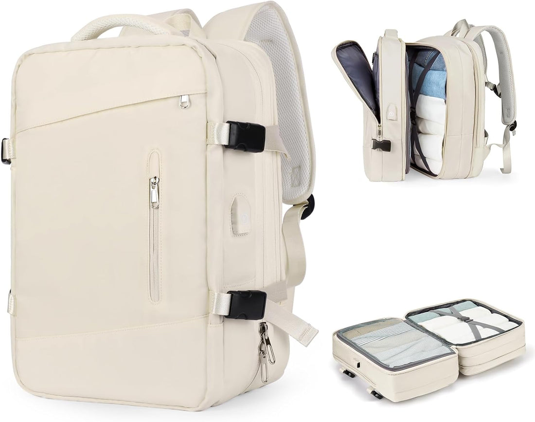 Anypack Backpack Beige Expandable Airplane Travel Bag For Women and Men Laptop Multifunctional Luggage Large Capacity-Backpacks-PEROZ Accessories