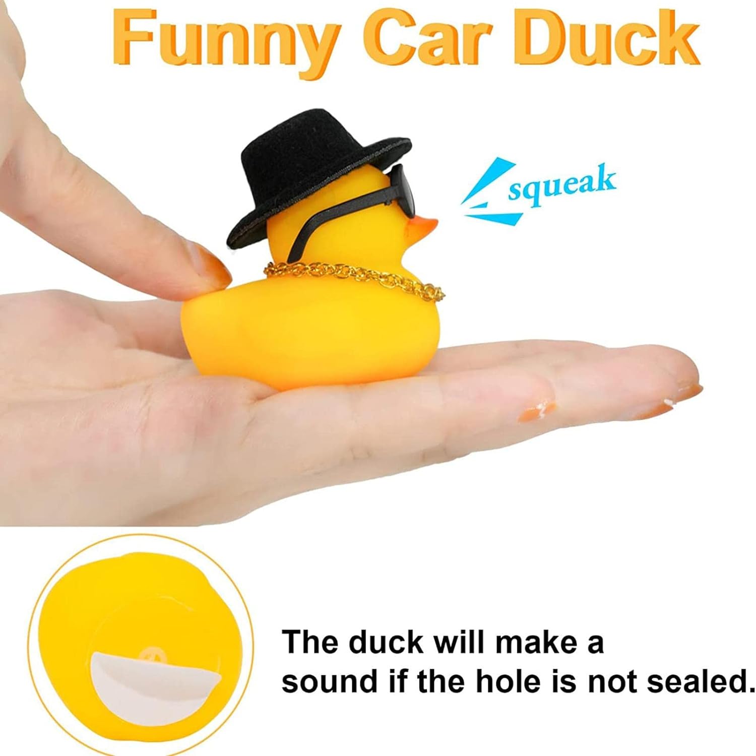 Anypack Car Ornaments Rubber Black Duck for Car Dashboard Decorations Cool Glasses Duck with Propeller Helmet Gold Chain-Car Accessories-PEROZ Accessories