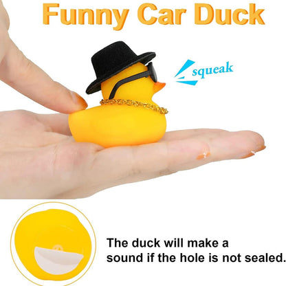 Anypack Car Ornaments Rubber Black Duck for Car Dashboard Decorations Cool Glasses Duck with Propeller Helmet Gold Chain-Car Accessories-PEROZ Accessories