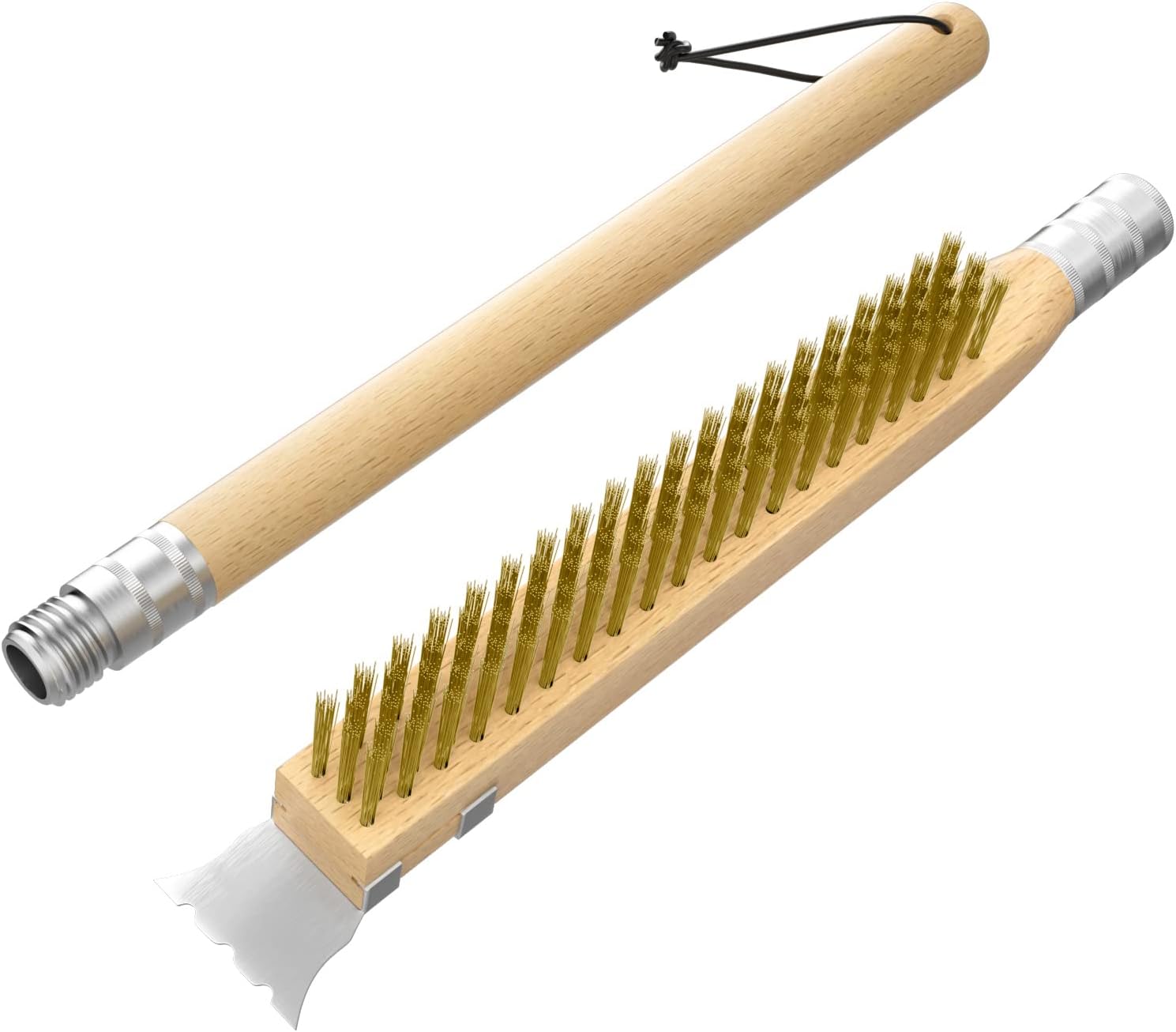 AnyGleam Wooden 65cm Pizza Oven Copper Brush with Metal Scraper Tool Cleaning Accessories-Pizza Makers &amp; Ovens-PEROZ Accessories