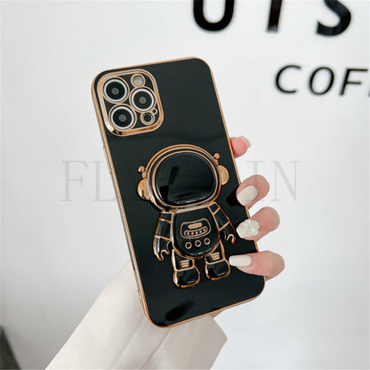 Anymob iPhone Case Black Cute Astronaut Stand Holder Soft Silicon Plating Bumper-Mobile Phone Cases-PEROZ Accessories