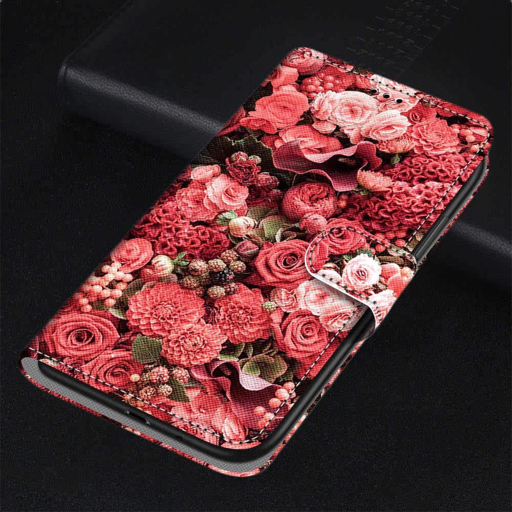 Anymob Samsung Case Red Roses Painted Magnetic Flip Leather Card slot Wallet Book Style Cover-Mobile Phone Cases-PEROZ Accessories