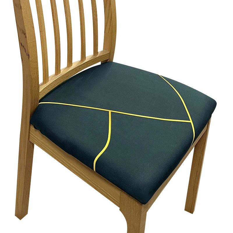 Anyhouz Chair Cover Dark Green Gold Linear Design Stretch Seat Cover for Home Dinning Kitchen Washable Removable-Chair Cover-PEROZ Accessories