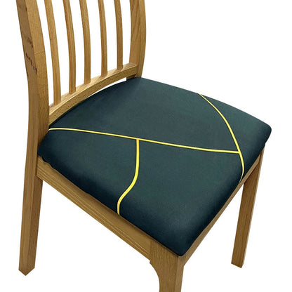 Anyhouz Chair Cover Dark Green Gold Linear Design Stretch Seat Cover for Home Dinning Kitchen Washable Removable-Chair Cover-PEROZ Accessories