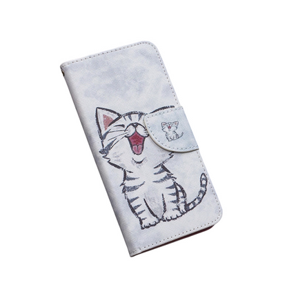Anymob Samsung Case White and Cute Kitten Design Flip Leather Wallet Phone Cover Protection-Mobile Phone Cases-PEROZ Accessories