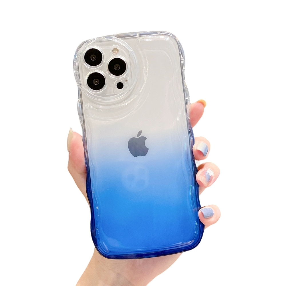 Anymob iPhone Blue Gradient Clear Curly Wave Case Shockproof Transparent Silicon Phone Cover-Mobile Phone Cases-PEROZ Accessories