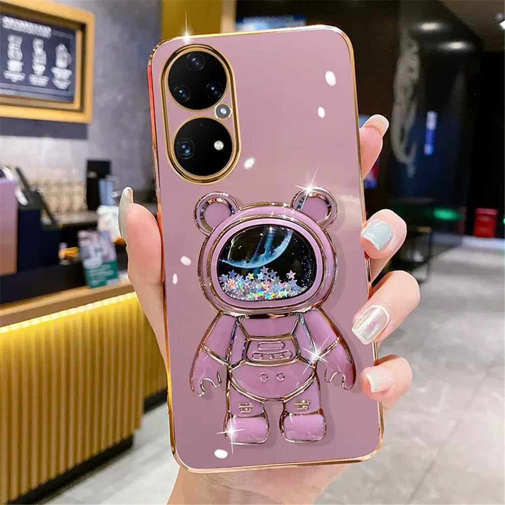 Anymob Huawei Case Pink Cute Quicksand Astronaut Bracket Soft Cover Phone Protection-Mobile Phone Cases-PEROZ Accessories