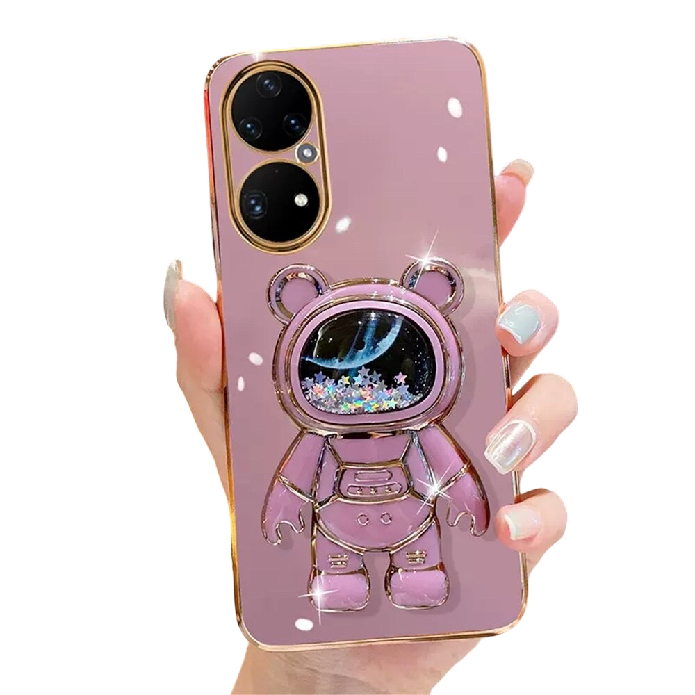Anymob Huawei Case Pink Cute Quicksand Astronaut Bracket Soft Cover Phone Protection-Mobile Phone Cases-PEROZ Accessories