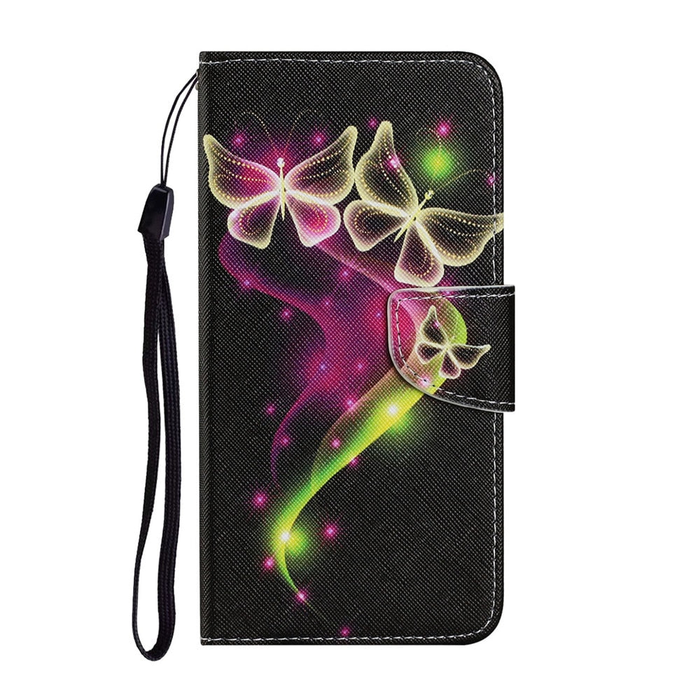 Anymob Samsung Red And Green Neon Butterfly Painted Case Flip Wallet Leather Phone Cover-Mobile Phone Cases-PEROZ Accessories