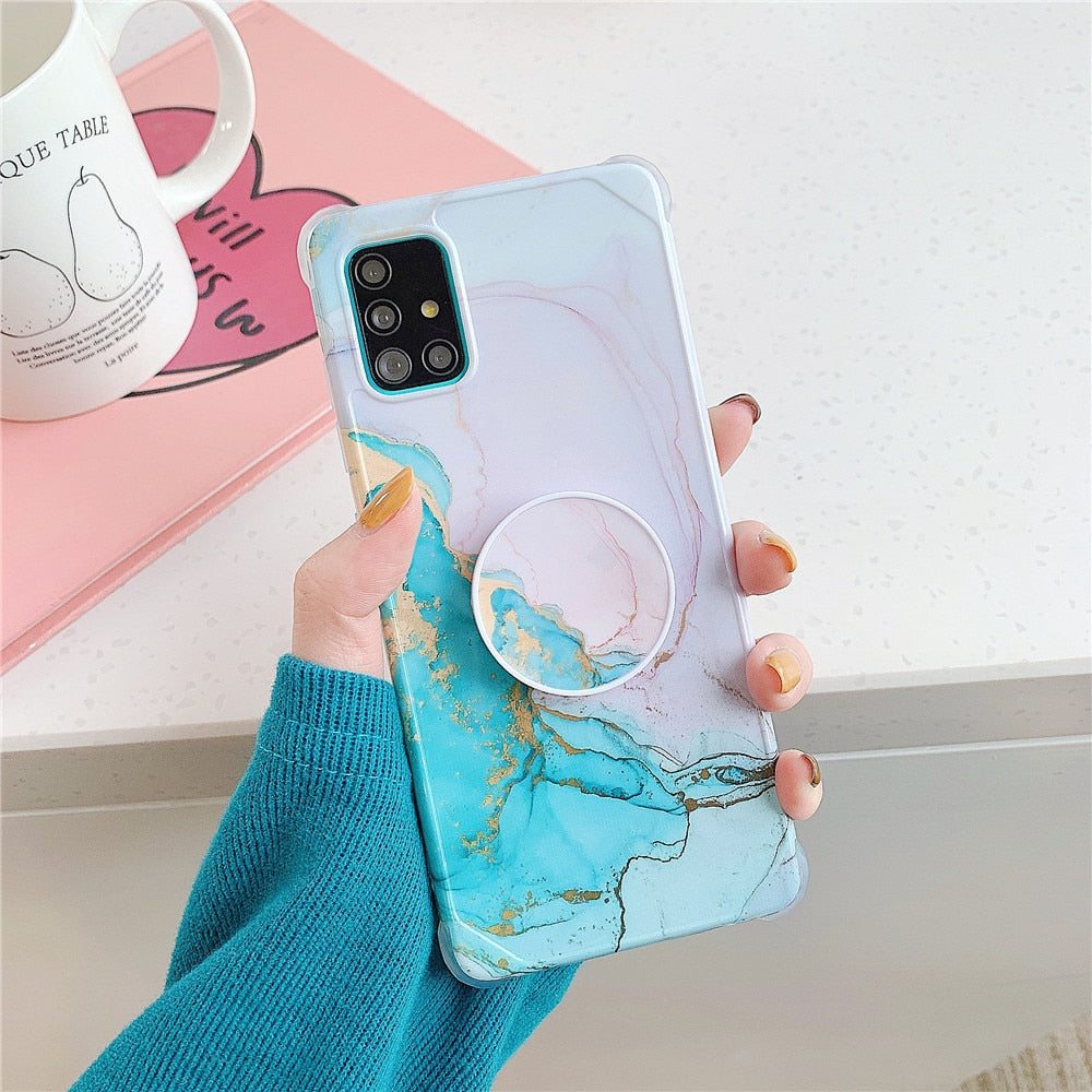 Anymob Samsung Case Light Pink and Ocean Blue Marble With Finger Ring Holder Silicone Phone Cover-Mobile Phone Cases-PEROZ Accessories
