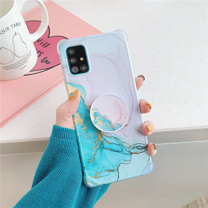 Anymob Samsung Case Light Pink and Ocean Blue Marble With Finger Ring Holder Silicone Phone Cover-Mobile Phone Cases-PEROZ Accessories