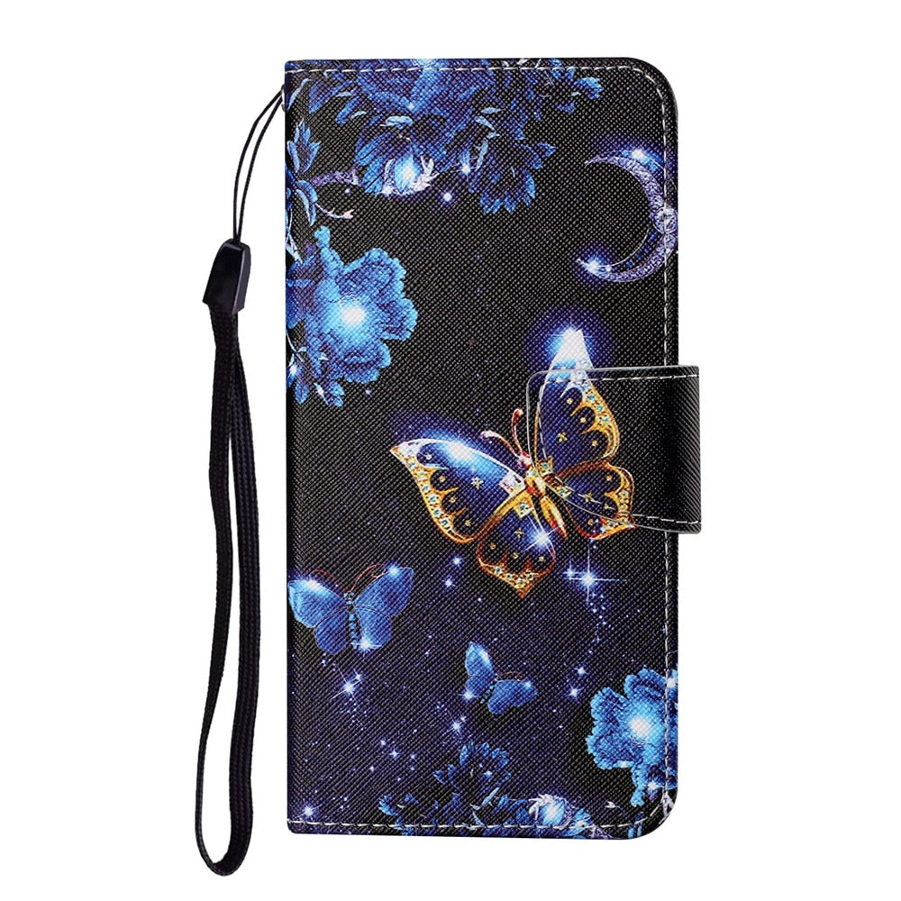 Anymob Samsung Blue Yellow Butterfly Pattern Phone Case Magnetic Flip Leather Wallet Painted Cover-Mobile Phone Cases-PEROZ Accessories