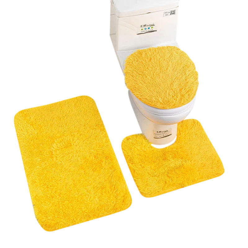 Anyhouz Bath Mat 3pc Yellow Bathroom Silk Tie-Dye Toilet Soft Non Slip Rug Shower Carpets Toilet Lid Cover Floor Mats for Hallway-Bathroom Rugs-PEROZ Accessories