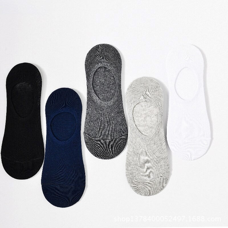 Anysox 5 Pairs Size 4-9 Mixed Colors Boat Socks Summer Thin Invisible Cotton Non-Slip Silicone Breathable Pure Color For Men-Socks-PEROZ Accessories