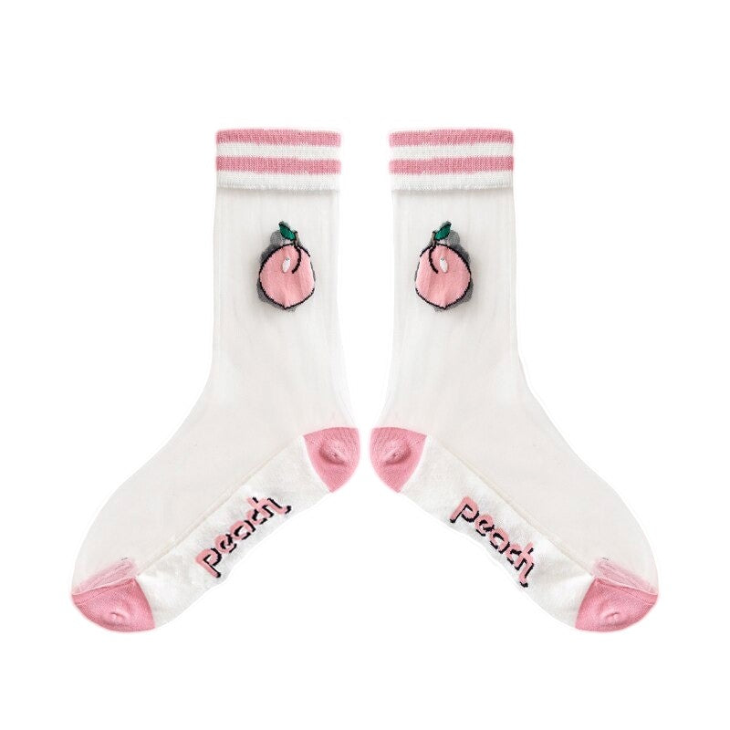 Anysox 5 Pairs Peach Size 5-9 Sock Harajuku Crystal Silk Tide Socks With Flower Vines Comfortable To Wear Prefect For Women-Socks-PEROZ Accessories