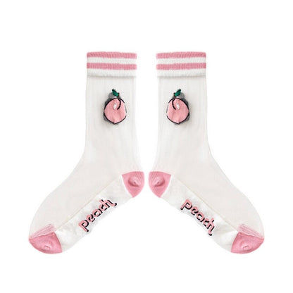 Anysox 5 Pairs Peach Size 5-9 Sock Harajuku Crystal Silk Tide Socks With Flower Vines Comfortable To Wear Prefect For Women-Socks-PEROZ Accessories
