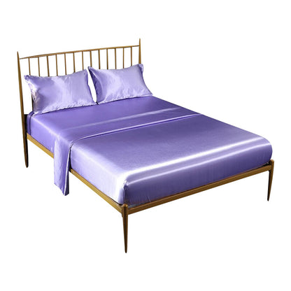 Anyhouz Fitted Sheet Queen Size Light Purple Luxury Silky Beddings Set with Pillow Cases-Beddings-PEROZ Accessories
