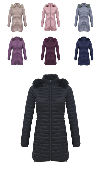 Anychic Womens Padded Puffer Jacket Large Beige Ultralight Casual Coats With Fur Hooded Warm Lightweight Outerwear-Coats &amp; Jackets-PEROZ Accessories