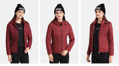 Anychic Womens Padded Puffer Jacket 4XL Pink Solid Lightweight Warm Outdoor Parka Clothing With Detachable Hood-Coats &amp; Jackets-PEROZ Accessories