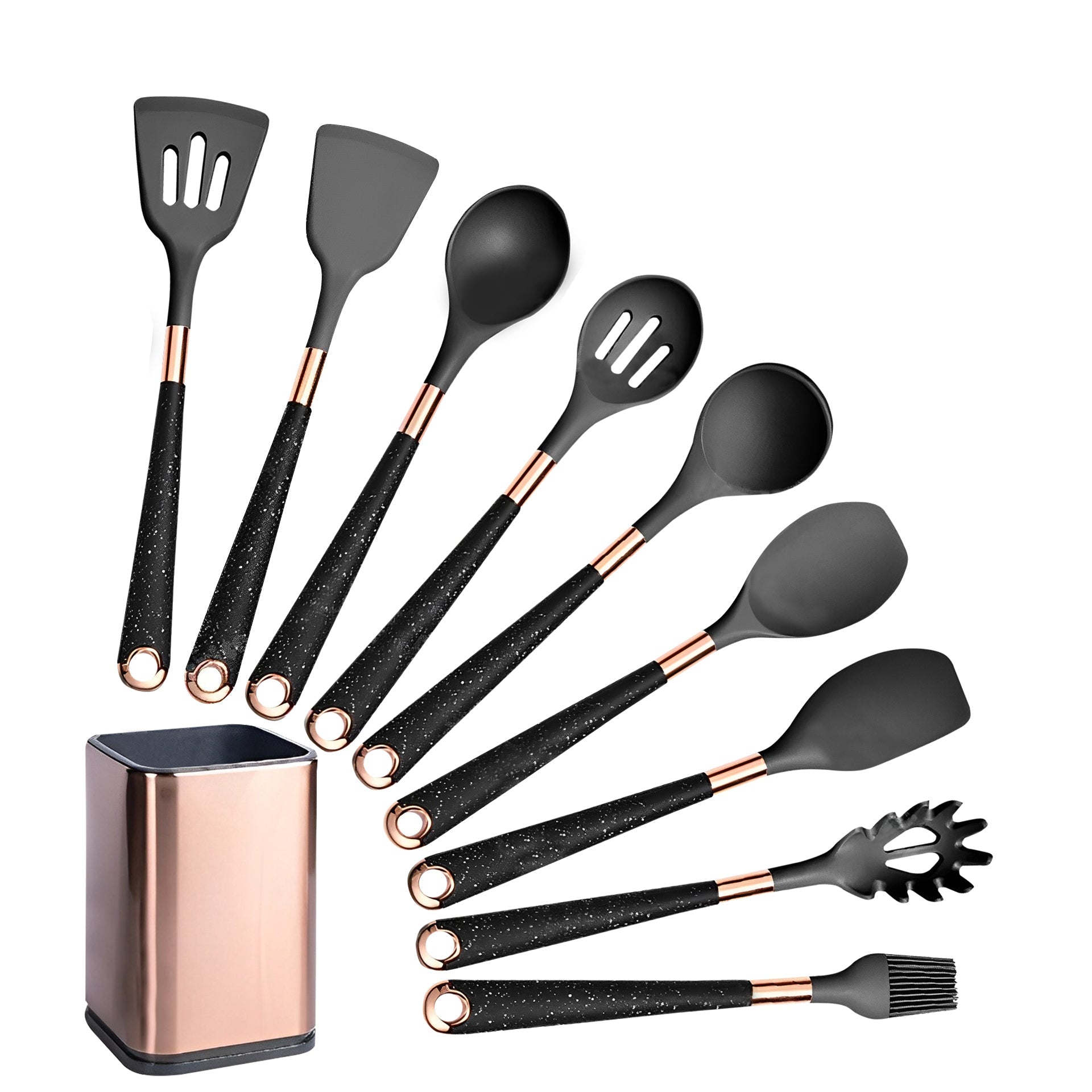 Anygleam Kitchen Utensils Non-stick Black 9 Set Gold Plated Handle with Support Point and Storage Box Cooking Tool Accessories Heat Resistant Kitchenware-Spatula and Shovel-PEROZ Accessories