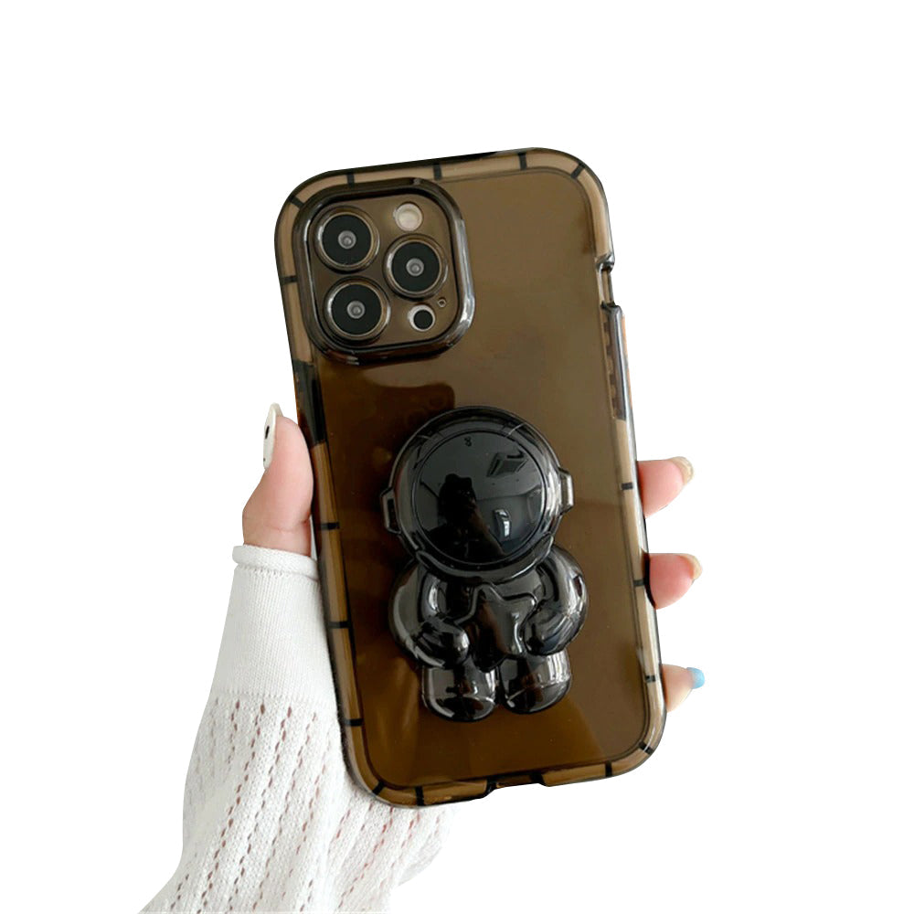 Anymob iPhone Phone Case Cute Astronaut Folding Stand Clear Brown Shockproof Soft Silicone Mobile Cover For iPhone13 Pro Max 11 12 ProMax X XS Max XR-Mobile Phone Cases-PEROZ Accessories