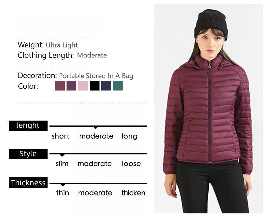 Anychic Womens Padded Puffer Jacket 4XL White Coat With Hood Outdoor Warm Lightweight Outwear With Storage Bag-Coats &amp; Jackets-PEROZ Accessories