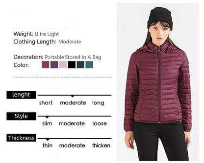 Anychic Womens Padded Puffer Jacket 4XL White Coat With Hood Outdoor Warm Lightweight Outwear With Storage Bag-Coats &amp; Jackets-PEROZ Accessories