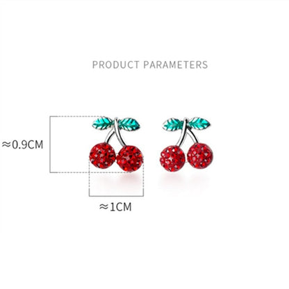 Anyco Fashion Earrings Genuine Sterling Silver Romantic Sweet Red Zircon Cherry Fruit Studs For Girls Accessory Jewelry-Earrings-PEROZ Accessories