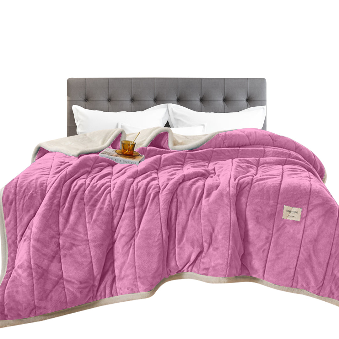 Anyhouz Blanket Light Pink Coral Fleece Autumn Winter Warm 3 Layers Thicken Flannel Soft Comfortable Warmth Quilts Washable 150x200cm-Blankets-PEROZ Accessories