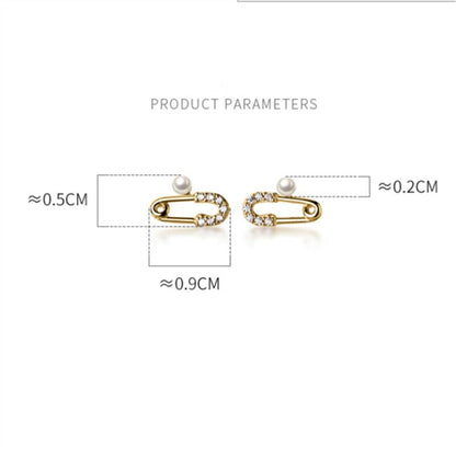 Anyco Fashion Earrings Chic Small Pave Zircon Paper Clip Pin Stud Genuine Sterling Silver Jewelry Gift for Women-Earrings-PEROZ Accessories