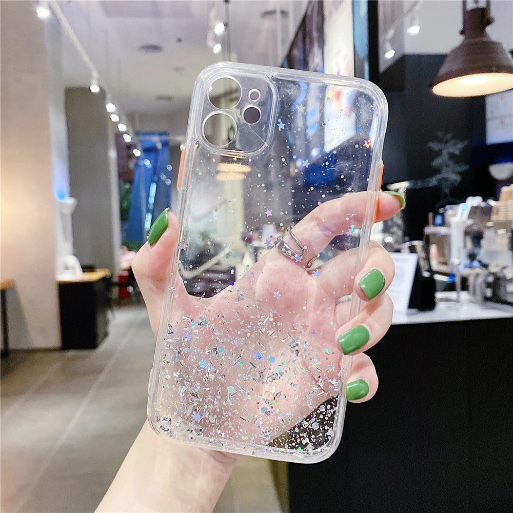 Anymob iPhone Case Clear Luxury Glitter Sequins Camera Protection Silicone For 13 11 12 Pro Max XR XS Max 7 8 Plus SE 2020-Mobile Phone Cases-PEROZ Accessories