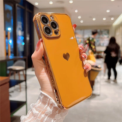 Anymob iPhone Case Orange Love Heart Plating Lens Protection Shockproof Silicone Cover iPhone 12 11 Pro Max X XR XS Max 13 Pro Compatible-Mobile Phone Cases-PEROZ Accessories