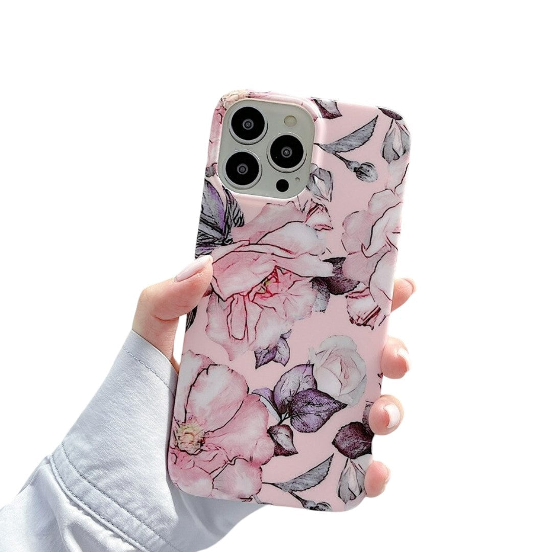 Anymob iPhone Case Silver Pink Retro Flower Silicone Plus Silky Design Shockproof Protection Durable Phone Cover iPhone Compatible-Mobile Phone Cases-PEROZ Accessories
