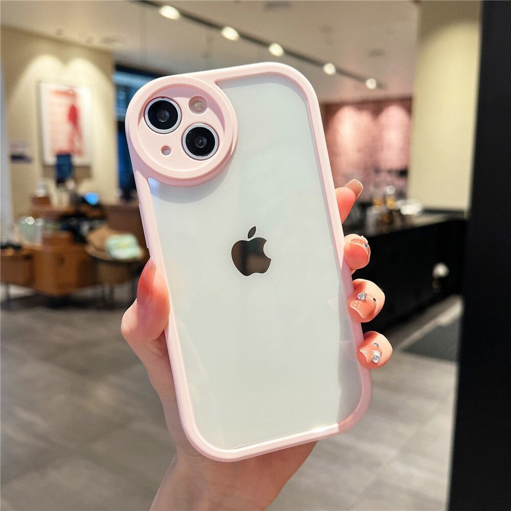 Anymob iPhone Case Pink Round Camera Protection Shockproof Soft Bumper Frame Mobile Cover iPhone 11 12 Pro Max 13 Pro Max Compatible-Mobile Phone Cases-PEROZ Accessories