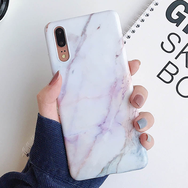 Anymob Samsung White Marble Flower Case Back Cover Art Leaf Silicone Phone Protection-Mobile Phone Cases-PEROZ Accessories