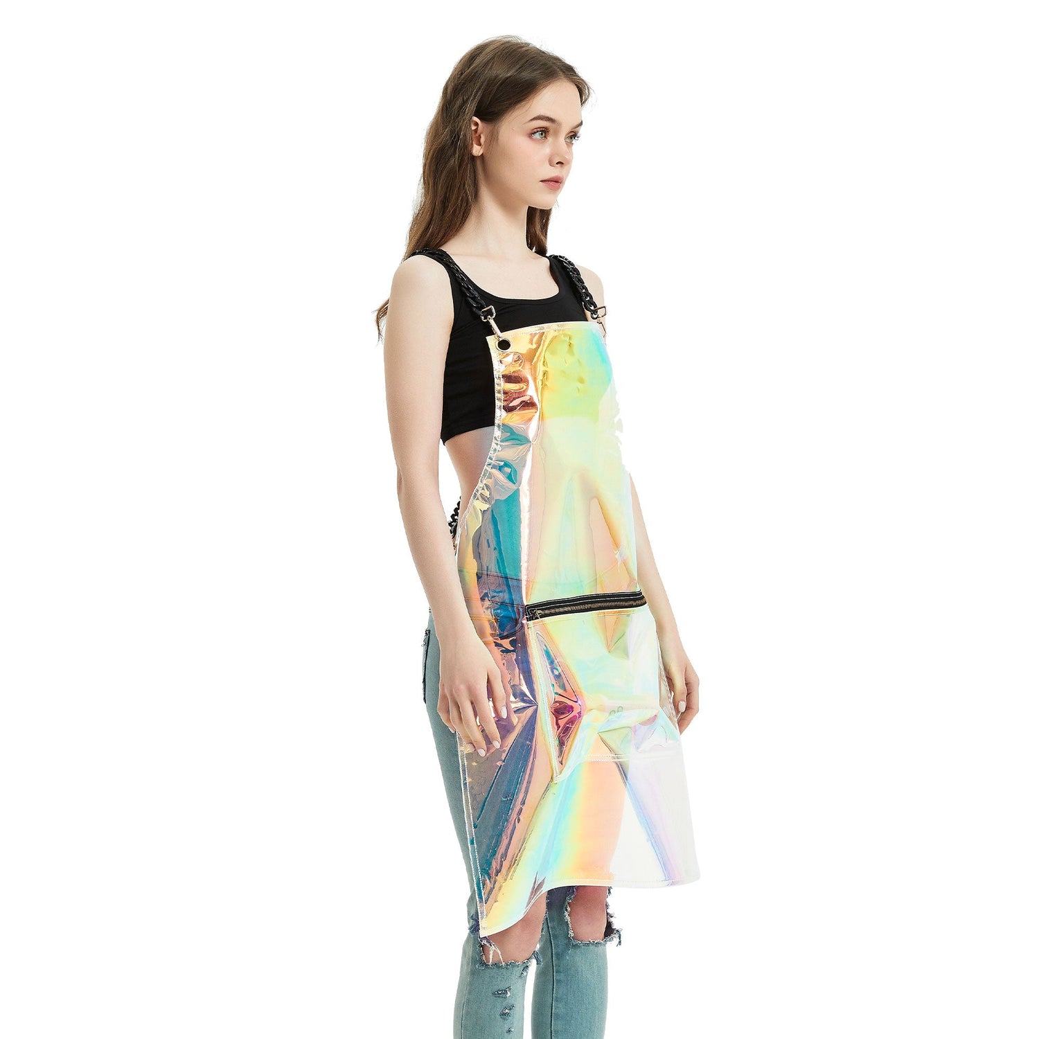 Anyhouz Salon Barber Apron Rainbow 3 Pockets Fashion Cross-back Adjustable Waterproof Ideal for Hair Stylist-Aprons-PEROZ Accessories