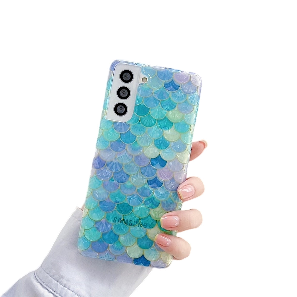 Anymob Samsung Blue Scales Silicone Dream Shell Pattern Case Shockproof Back Cover-Mobile Phone Cases-PEROZ Accessories