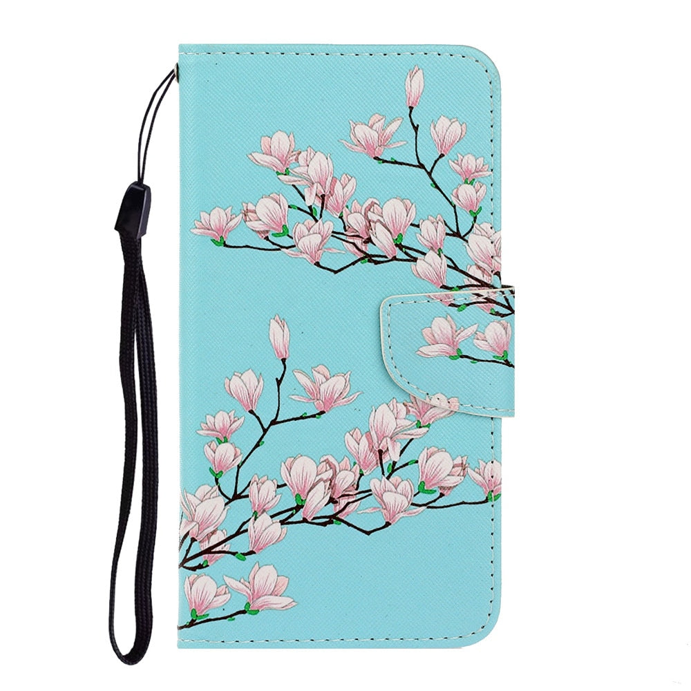 Anymob Samsung Cherry Blossom Magnetic Flip Wallet Case Painted Leather Phone Cover-Mobile Phone Cases-PEROZ Accessories