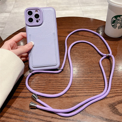 Anymob iPhone Case Purple Crossbody Necklace Strap Lanyard Cord Card Holder Silicone Cover-Mobile Phone Cases-PEROZ Accessories
