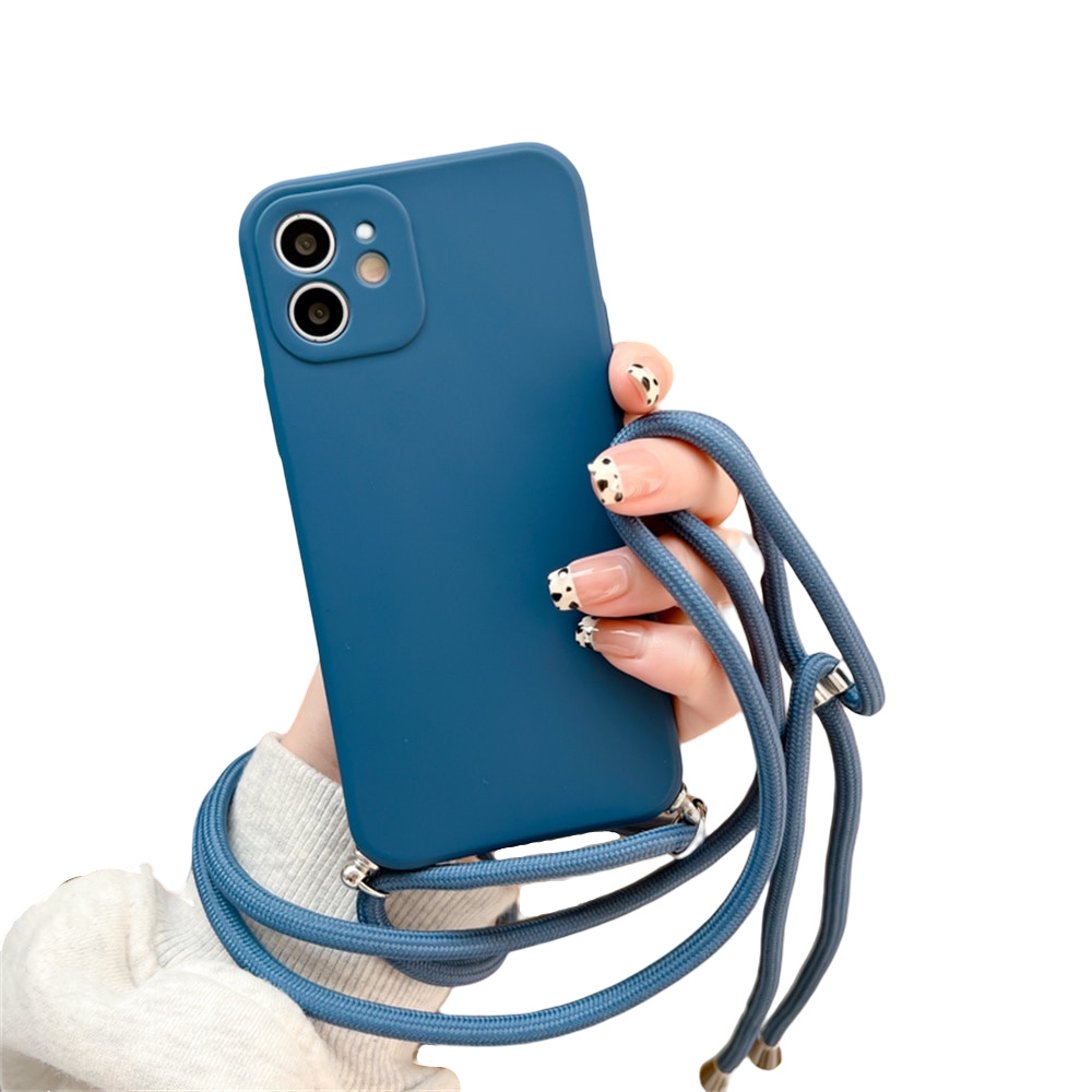 Anymob iPhone Case Blue Crossbody Necklace Strap Lanyard Soft Silicone Cover-Mobile Phone Cases-PEROZ Accessories